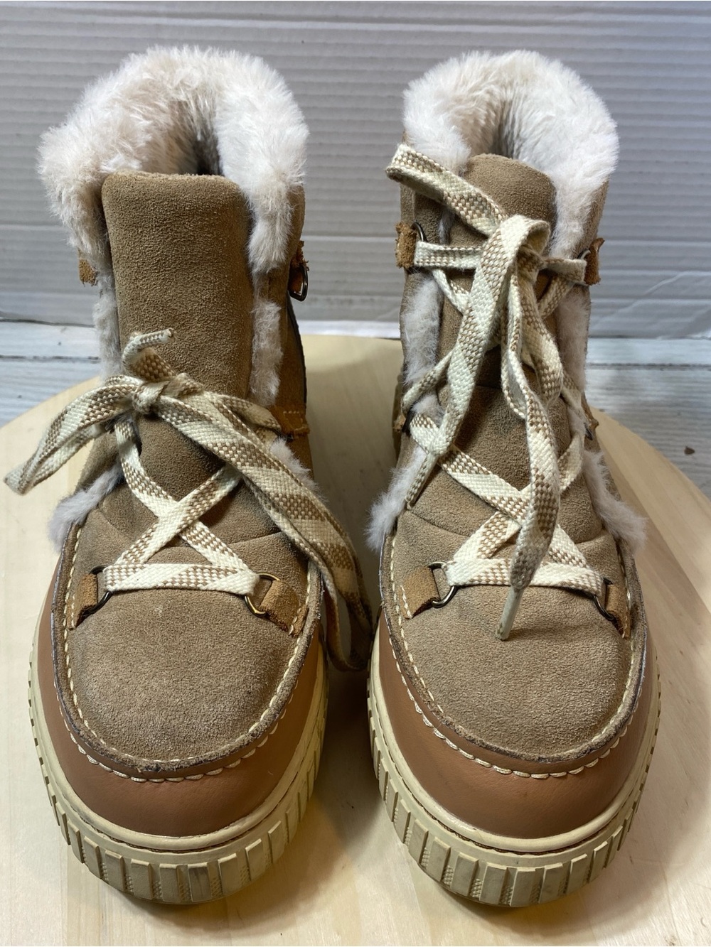SOREL Lennox Moto Boot Waterproof Suede Leather Faux Fur Tan Brown Women's Sz 10